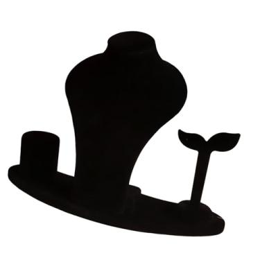 Imagem de simhoa Suporte para manequim de colar, suporte para anéis, para mulheres, com bandeja, para joias, para brincos, para prateleiras, loja, Preto