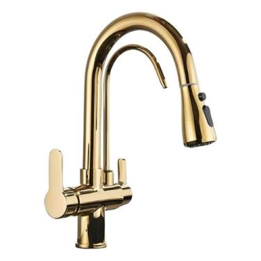 Imagem de Torneira Cozinha Gourmet Pia Mesa Filtro Dourada Duas Saídas Pia Monoc