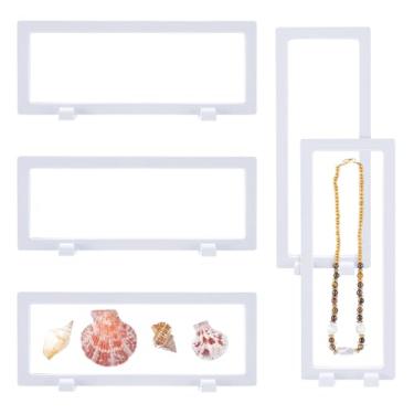 Imagem de AHANDMAKER 5Pcs 3D Floating Display Case, 9.06"x3.54"x0.81" White Coin Display Case Transparent Film Storage Box, Case Frame Holder Stands for Shell Jewelry Challenge Coin, Pin, Commemorative Medal