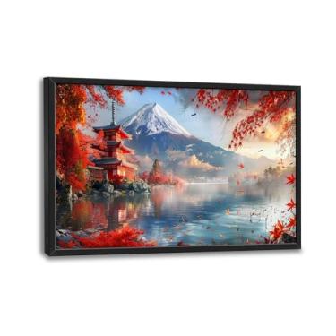 Imagem de Paisagem de montagem grande arte de parede para sala de estar, lago, montanha, natureza, outono, folhas de bordo, decoração japonesa, imagens de árvores, impressões em tela, pintura emoldurada, arte