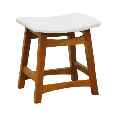 Imagem de Banco Baixo Confort Madeira Maciça Assento Anatômico - Amêndoa Estofado Corano Bege