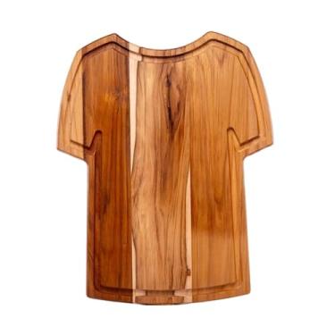 Imagem de TÁBUA DE CARNE PARA CHURRASCO 44X36CM EM MADEIRA TECA FORMATO CAMISA TAMANHO GRANDE PERSONALIZÁVEL DETALHES NA DESCRIÇÃO