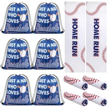 Imagem de Mindsoft 12 peças de lembrancinhas de festa esportivas com 40 x 12 toalhas refrescantes de beisebol e mochila de cordão de beisebol de 33 cm bola microfibra toalhas de gelo bolsa de cordão para