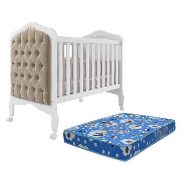 Imagem de Berço Mini Cama Harmonia Branco Com Capitonê E Colchão Physical - Permóbili Baby Branco
