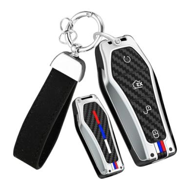Imagem de HIBEYO Capa de chaveiro adequada para BYD Atto 3 Han EV Dolphin Durável Second Song Pro Tang Dm Qin Plus MAX Yuan Acessórios Liga Fibra de Carbono Textura Smart Remote Auto Key Case-B Chaveiro Prata