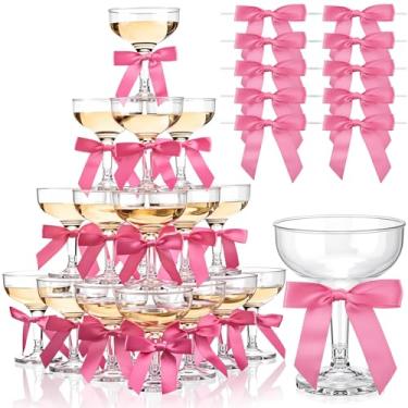 Imagem de Zopeal Conjunto de 50 copos de plástico para martini, taças de champanhe de 142 g, taças de coquetel Margarita com laço de 7 cm para aniversário, despedida de solteira, bar, casamento, torres de