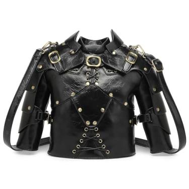 Imagem de Lyuxhetaokdiq Bolsa tiracolo masculina e feminina em formato de armadura PVC estranha e exclusiva novidade Steampunk Armor Purse, Preto, Bolsa de armadura