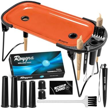 Imagem de roygra Conjunto de bandeja de rolamento dobrável com carregador de cone, rolo de enchimento de cone - máquina de enrolar de metal para tamanho king, cones de 1-1/4 ou 70 mm, acessórios para fumar, 23
