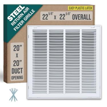 Imagem de Serve para abertura de duto de 20 x 20 | Grade de filtro de ar de retorno de aço da Handua [porta removível] para filtros de 2,5 cm | Grelha de cobertura de ventilação | Branco | Travas de plástico