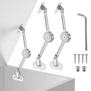 Imagem de Pacote com 2 dobradiças fixas com tampa para caixas de madeira de 22,7 kg, fechamento macio para caixa de brinquedo, dobradiças de suporte de tampa resistentes, armários superiores e armários de