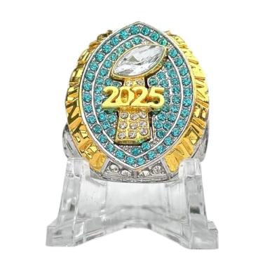 Imagem de Legacy Rings Anel Troféu Campeonato de Futebol de Fantasia 2025 Dourado Tom Prateado, Prêmio para Vencedor da Liga de Futebol Fantástico Pedras Azuis Claro (10)