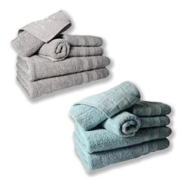 Imagem de Jogo De Toalhas 4 Banhos 4 Rostos 4 Pisos Grossa Cinza+verde - OUTRAS 