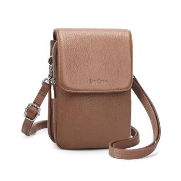 Imagem de befen Bolsa transversal feminina de couro legítimo, bolsa transversal para celular com compartimentos para cartão com bloqueio de RFID, Mocha, Small, Bolsa transversal para celular