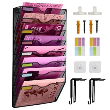 Imagem de ideallife Organizador De Parede Com 8 Bolsos, Porta-Arquivos Malha, Pasta Suspensa Para Escritório, Porta-Revistas, Conjunto Ganchos Etiquetas Identificação Incluso (Preto)