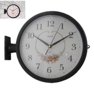 Imagem de Relogio de parede dupla face vintage estaçao trem decorativo casa retr