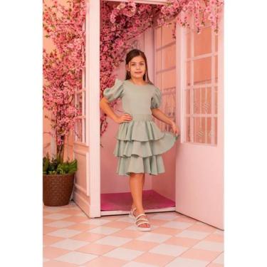 Imagem de Vestido Infanto Juvenil Com Manga Bufante Alfaiataria Com Laço Atrás S