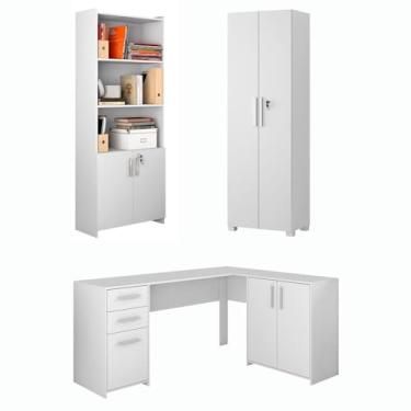 Imagem de Escritório com Mesa e 2 Armários Brancos Notável Móveis