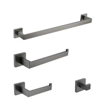 Imagem de Toalheiro de aço inoxidável cinza 304, porta-escovas de papel higiênico, dispensador de sabão, gancho para toalha, conjunto de acessórios para banheiro (kit GG 1 barra, 4 peças)