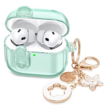 Imagem de (com trava) Capa transparente compatível com lindos Apple Airpods Pro1/2 com chaveiro brilhante, VISOOM TPU Transparency Air pods Pro 1ª geração de fones de ouvido Bling chaveiro para iPod Pro2 1