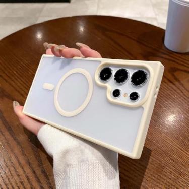Imagem de Capa magnética translúcida fosca para Samsung Galaxy S24 S23 S22 S21 Plus Ultra com proteção para carregamento sem fio, creme e branco, para S24 Ultra