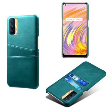 Imagem de Capas Compatível com OPPO Realme V15 5G,tampa protetora de couro falso,design de saco de cartão com 2 fendas de cartão atrás,proteção anti-impressão digital e anti-gota-Green