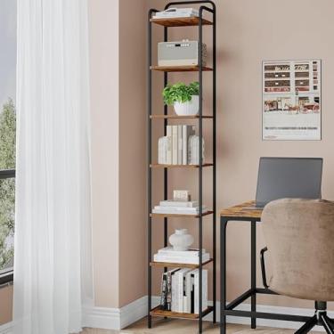 Imagem de Hzuaneri Estante de livros, prateleira estreita, organizador de armazenamento de prateleira de canto industrial, prateleira fina para escritório em casa, sala de estar, quarto, cozinha, marrom rústico