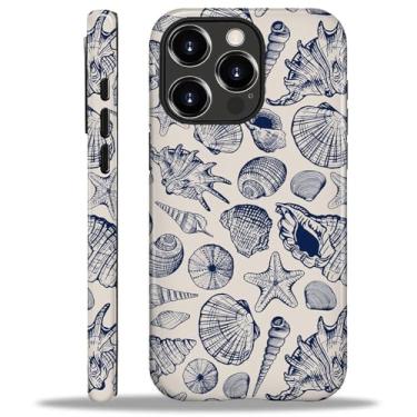 Imagem de ZHEGAILIAN Capa compatível com iPhone 16 Pro Max, capa de telefone com design de conchas azuis no oceano, capa dura de camada dupla mista + creme protetor de choque TPU de silicone macio