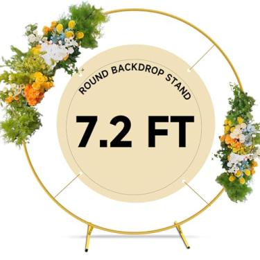 Imagem de Suporte redondo de 2,2 m, círculo, balão dourado, arco de metal, para casamento, decoração de festa de aniversário, chá de bebê, flores, cerimônia, aniversário de casamento