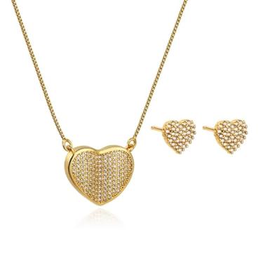 Imagem de FLORA CONJUNTO COLAR FOLHEADO A OURO 18K CORAÇÃO ZIRCÔNIA CRAVEJADA E BRINCO CORAÇÃO FOLHEADO OURO 18K ZIRCÔNIA CRAVEJADA