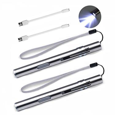 Imagem de Lâmpadas de caneta recarregáveis USB, mini lanterna médica LAFEINA, bolso pequeno portátil lanterna de LED com clipe de aço inoxidável para médicos estudantes, USB Penlight-2Pack white, 2 Pack White
