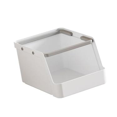 Imagem de YWJLQH Organizador de mesa, caixa de armazenamento com alça, lixeira compacta, suporte para canetas, para escritório, casa, sachês de chá, pacotes de açúcar, Cinza