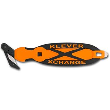 Imagem de Klever XChange, cortador de caixa, cortador de segurança, faca de utilidade, faca de segurança, cabeça substituível perfeita para cortar papelão de parede dupla ou outro material grosso (laranja)