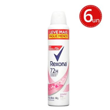 Imagem de Kit Desodorante Antitranspirante Aerosol Rexona Powder Dry 72 horas 250ml - 6 Unidades