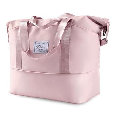 Imagem de Trifabricy Bolsa Esportiva de Viagem, Bolsa de Ombro Grande, Bolsa de Viagem com Bolso Molhado, Bolsa Esportiva de Academia para Mulheres, Rosa