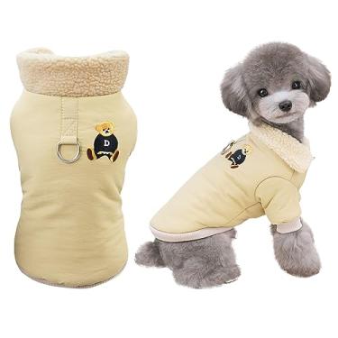 Imagem de Izefia Casaco de cachorro para clima frio, casaco à prova de vento, lã quente, para cães, roupas grossas, colete grosso, gola de pele, estampa de urso, casaco para cães pequenos, médios, gatos, cáqui,