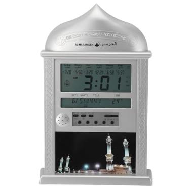 Imagem de Digital Azan Mosque Oração do relógio do calendário Multifunction Multifunction Oração muçulmana Relógio de parede para decoração de casa (Prata)