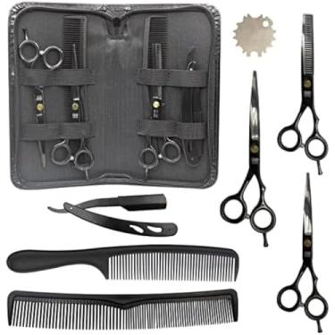 Imagem de Kit 3 Tesouras Barbeiro Cabeleireiro Barba Cabelo Profissional com Navalhete(Preto)