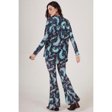 Imagem de Calça Flare Com Bolsos Azul Estampa Cashmere Yacamim A15-Feminino