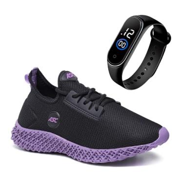 Imagem de Tênis Esportivo Feminino Ascension com Solado Tecnológico + Relogio Smart Fitness Fino | Conforto, Estilo e Tecnologia no Seu Dia a Dia (Lilas, BR, Adulto, Numérico, 36)