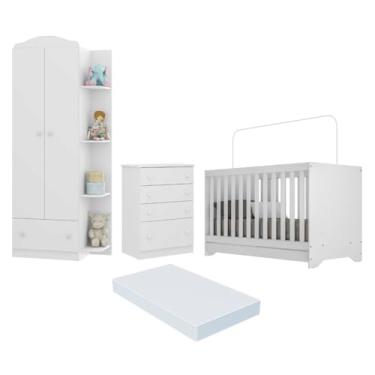 Imagem de Quarto Infantil Completo João e Maria com Berço 3x1 e Colchão Incluso Multimóveis Branco/colorido