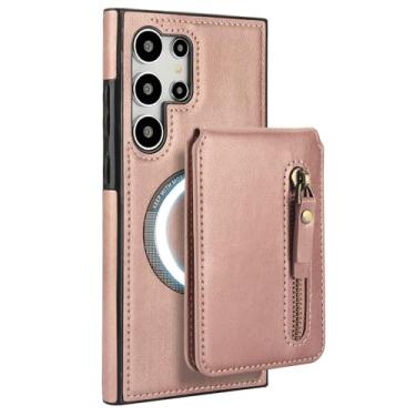 Imagem de HAOMRIYL Capa para Samsung Galaxy S25 Ultra/S25 Plus/S25, carteira destacável, porta-cartão, capa de couro, capa magnética para celular com carregamento sem fio, rosa, S25plus
