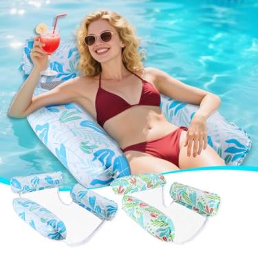 Imagem de GCRQ Boias infláveis de piscina para adultos, pacote com 2 cadeiras flutuantes de rede de piscina, material de PVC resistente, boias de água para piscina, praia, brinquedos de piscina de verão