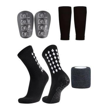 Imagem de simhoa Meias de futebol, caneleiras elásticas com mangas, conjunto profissional de proteção respirável para corrida, caminhada, homens e mulheres, Preto