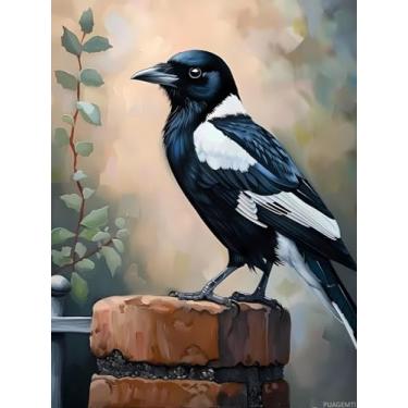 Imagem de PUAGEMTI Kits de pintura de diamante para adultos The Elegant Magpie Diamond Art Kits para 5D Magpie Gem Art Kits para adultos DIY Kits de artesanato para decoração de parede de casa presentes 30,5 x