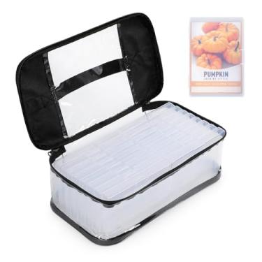 Imagem de WISEPRO Caixa organizadora de 16 compartimentos para armazenamento de sementes com bolsa transparente com zíper, recipientes de sementes de jardim para flores e vegetais