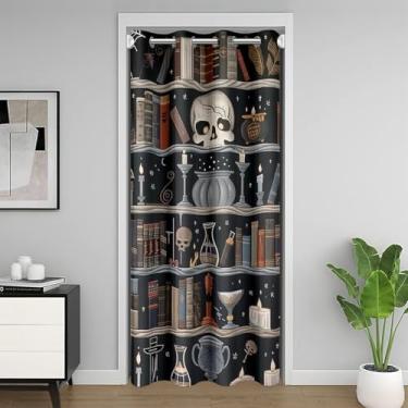 Imagem de Feelyou Magic Bookshelf Cortina de porta para privacidade de porta 106,7 cm x 213,4 cm Vintage Library Closet Door Cover Curtain for Bedroom Living Book Skull Room Divisor Curtain Cover