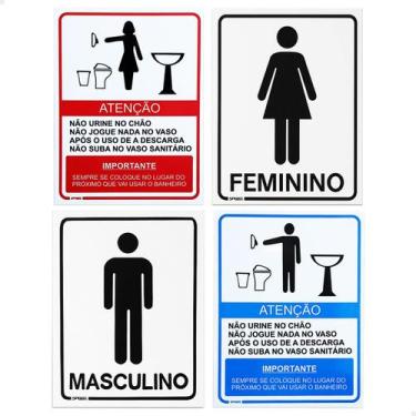 Imagem de 4 Placas Sinalização Banheiro Feminino Masculino Regras - SPORTINOX