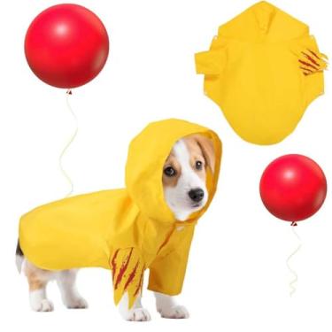 Imagem de Vellibring Fantasias de cachorro de Halloween, capa de chuva assustadora de manchas de sangue com capuz com balão vermelho para cães pequenos, gatos, filhotes, cosplay, festas, acessórios para animais