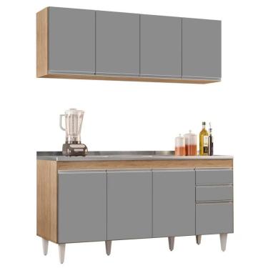 Imagem de Armário Aéreo Nevada E Balcão Gabinete Com Pia 160cm Arkansas Castanho-cinza - Lumil