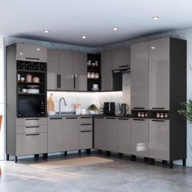 Imagem de Cozinha Modulada Completa Fidelitá Mônaco 9 Peças 519cm 17 Portas 4 Gavetas Sem Tampo Chumbo/titânio